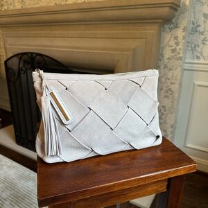 Moda Luxe Soft Gray Woven Clutch